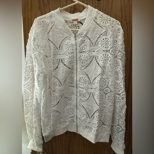 NWT Mazik White Lightweight Lace Bomber Style Jacket/Shirt Size XL